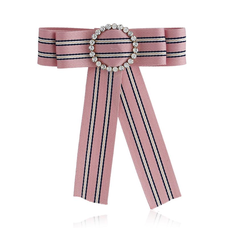 

Pins, Brooches Bow Tie Shirts Pins Circular Rhinestone Korean Webbing Fashion Fine Jewelry Stripe Grid Bowknot Brooch AT12, Gray