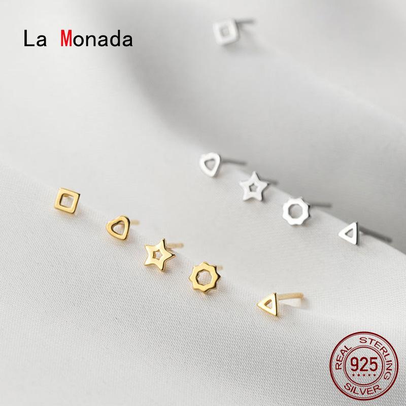 

Stud La Monada Women Silver Earrings 925 Geometry Small For Girls Korean Heart Cute Jewelry Female, Golden;silver