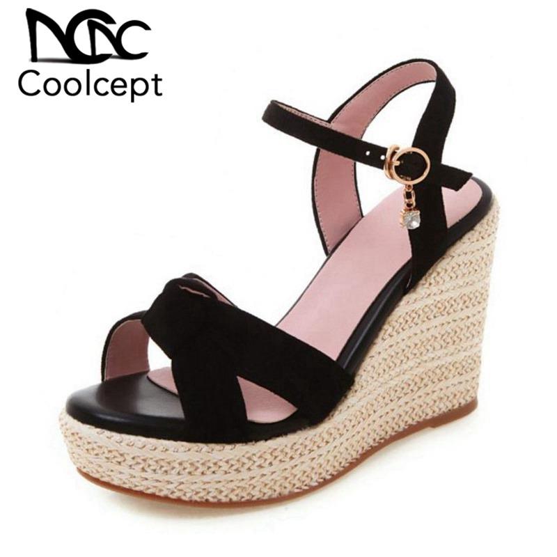 

CoolCept Women Wedges Sandals Sweet Bowknot Fashion Buckle Platform Summer Shoes For Casual Bohemia Footwear Size 34-43, Black