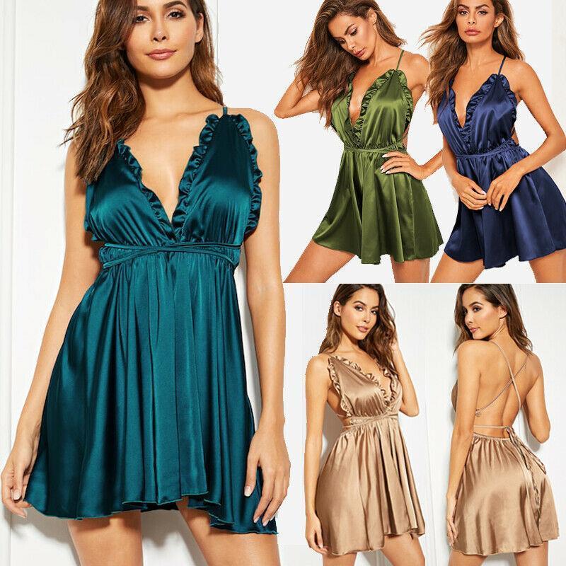 

Xl Sexy Lace Women Sleepwear V Neck Nightdress Satin Silk Lingerie Night Dress Nightgown Lady Nightie Gown, Green
