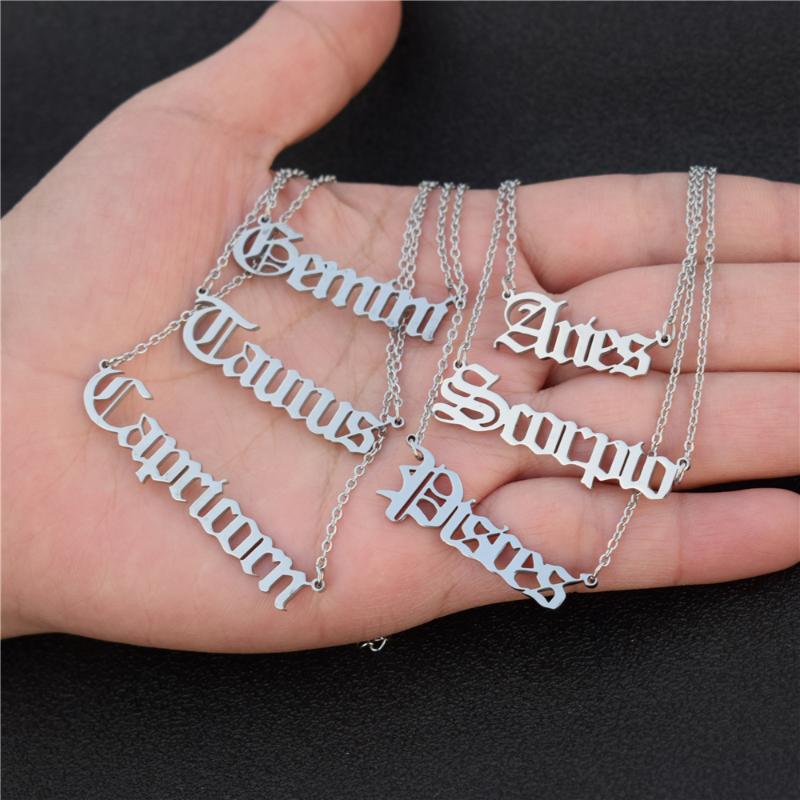

Chains Old English 12 Zodiac Necklace For Women Gold Leo Capricorn Sagittarius Virgo Cancer Gemini Aries Aquarius Letter Necklaces BFF