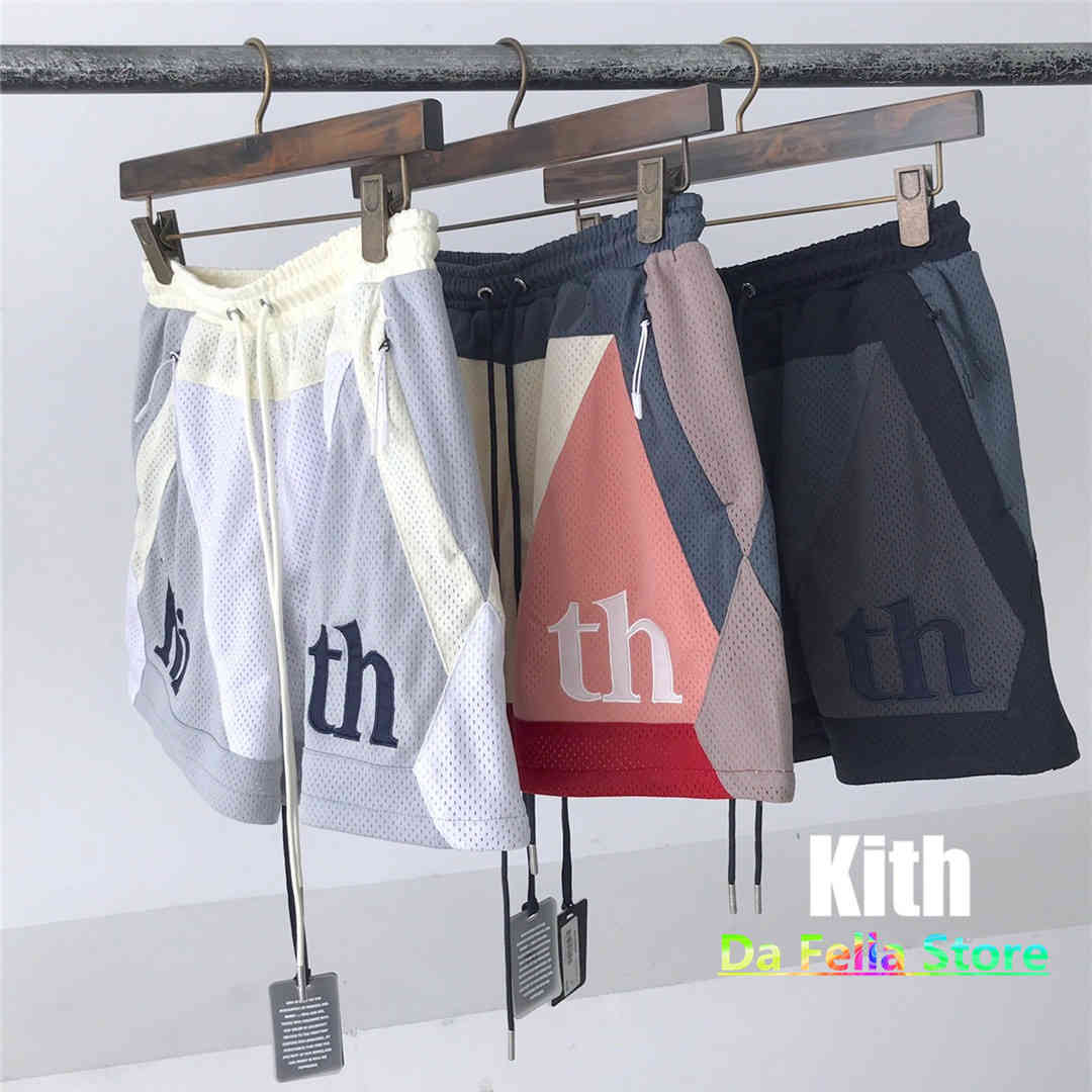 

Kith Mesh Sport Shorts 2021ss Men Women 1:1 High Quality Colors Patchwork Kith Shorts Casual Breechcloth Inside Tag Label