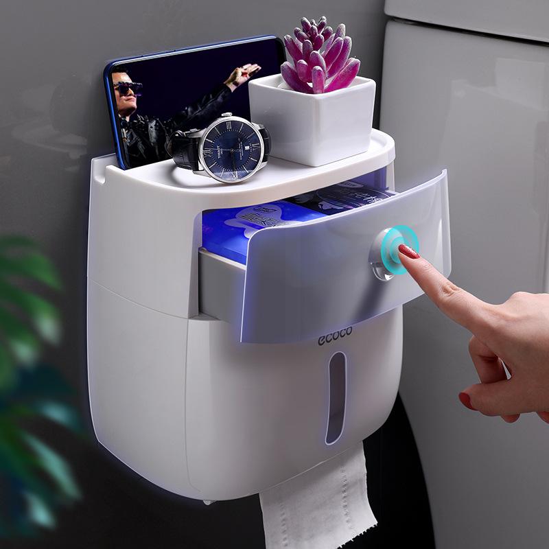 

Toilet Paper Holders Wall Mount Holder Shelf Tray Roll Tube Storage Box Creative Home Double-layer Tissue