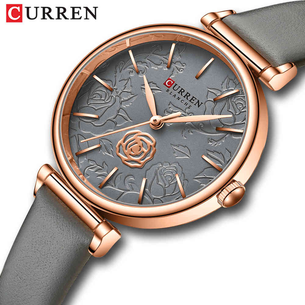 

CURREN Ladies Watches Luxury Fashion Leather Quartz Wristwatches Female Branded Women's Clock with Flower 210325, White