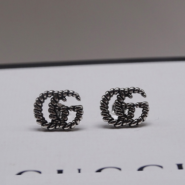 

Design jewelry 925 double interlocking carved pattern Thai Silver Earrings Fashion temperament webcast