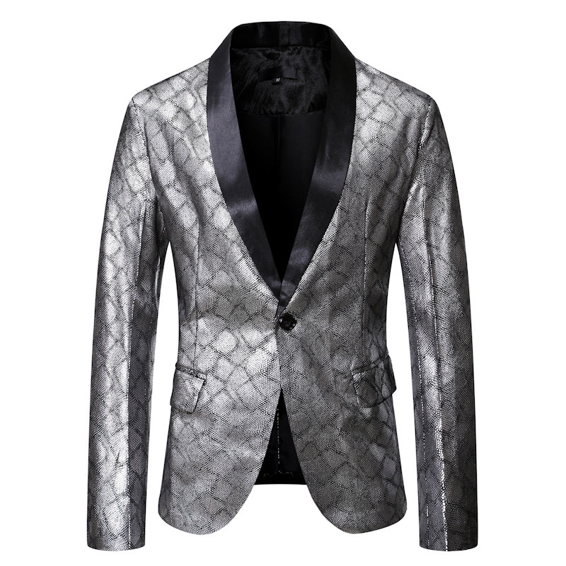 

Men's Suits & Blazers Casual party prom stage gold stamping tuxedo jacket club dancing ball bar, Silver