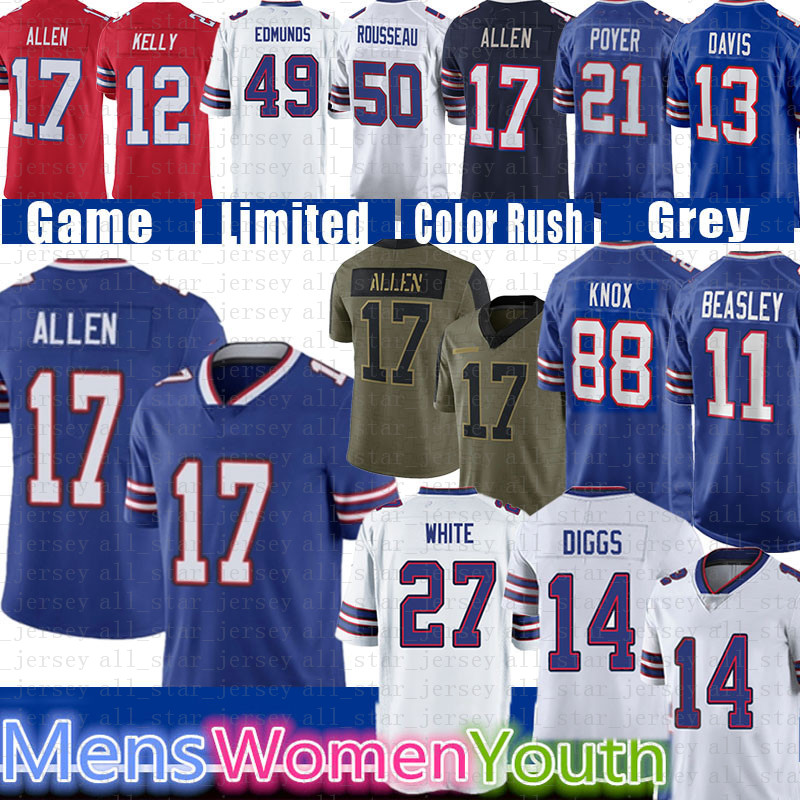 

17 Josh Allen Stefon Diggs Football Jersey Tre'Davious White Cole Beasley Poyer bUfFaLoS Gregory Rousseau bIlLeS Micah HydeTyler Bass Dawson Knox Milano Tyler Bass, Youth size s-xl(be)