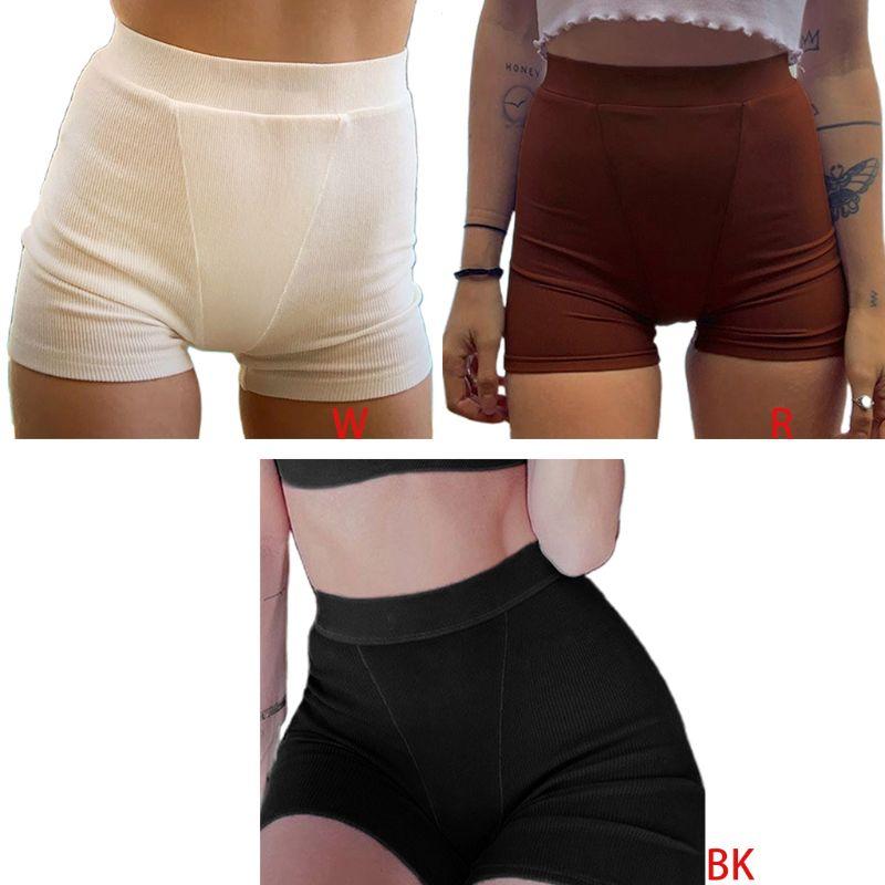 

Women Mid Rise Ribbed Sexy Slim Straight Shorts Solid Color Tummy Control Casual Beach Sport Stretch Leggings Women's, White