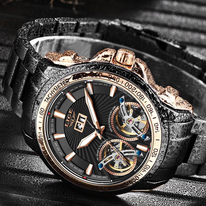 

Men Watches Business Sports Automatic Mechanical Military 100M Waterproof Wrist Watch Relogio Masculino+Box Wristwatches, S gold black