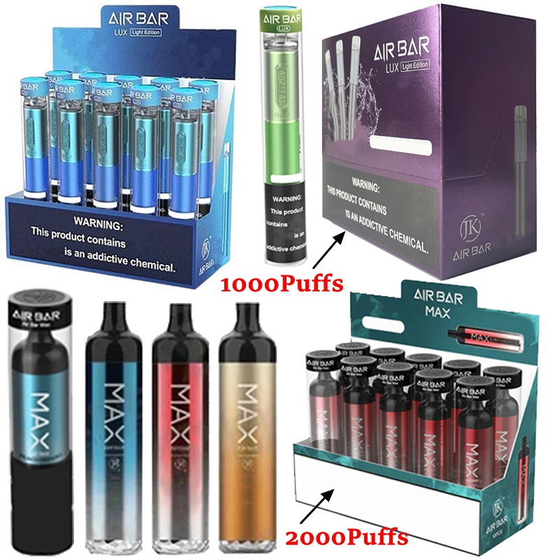 

23 Colors Air Bar Max Lux Disposable Device Pods E Cigarette Airbar 500mAh 1250mAh Vape Cartridges Prefilled 2.7ml 6.5ml Kits Vapes Pen Vaporizer Oil Carts Empty