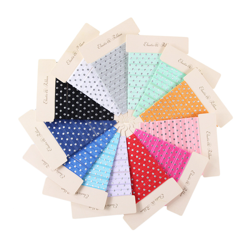

5/8" Silver foil polka dot FOE fold over elastic printed dots ribbon for DIY hair ties accessory welcome custom designs