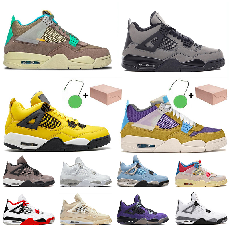 

2021 Jorden 4 Men Womens With Box 4s Basketball Shoes Jumpman White Off Taupe Haze Sneakers Travis Scott Yellow Desert Moss Trainers, White;red