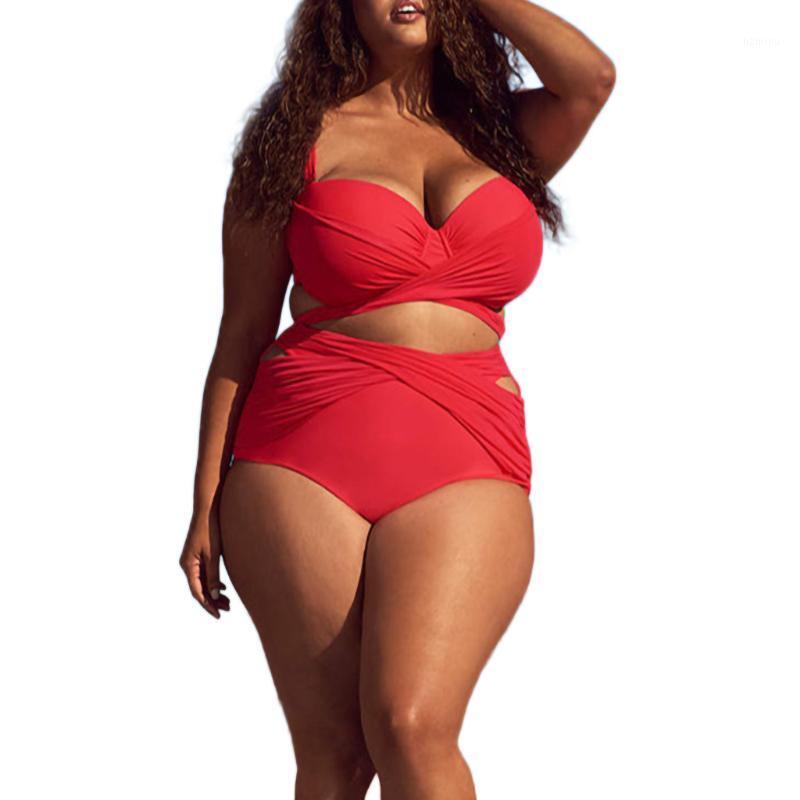 

Women's Large Size High Waist Conservative Strap Bikini Swimsuit Fashion Casual Beachwear Two-piece Split Swimwear, Red