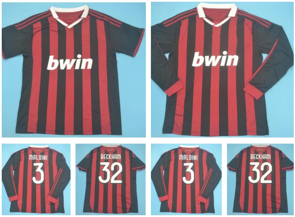 

2009 2010 Retro soccer jersey vintage football shirt 09 10 classic ac Maglia da calcio long sleeve MALDINI SEEDORF MILAN BECKHAM RONALDINHO, 2009 2010 short sleeve