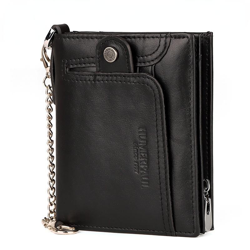 

Wallets Men's Wallet Genuine Cowhide Leather Chain Short Zipper Coin Pocket Purse For Male, Red;black