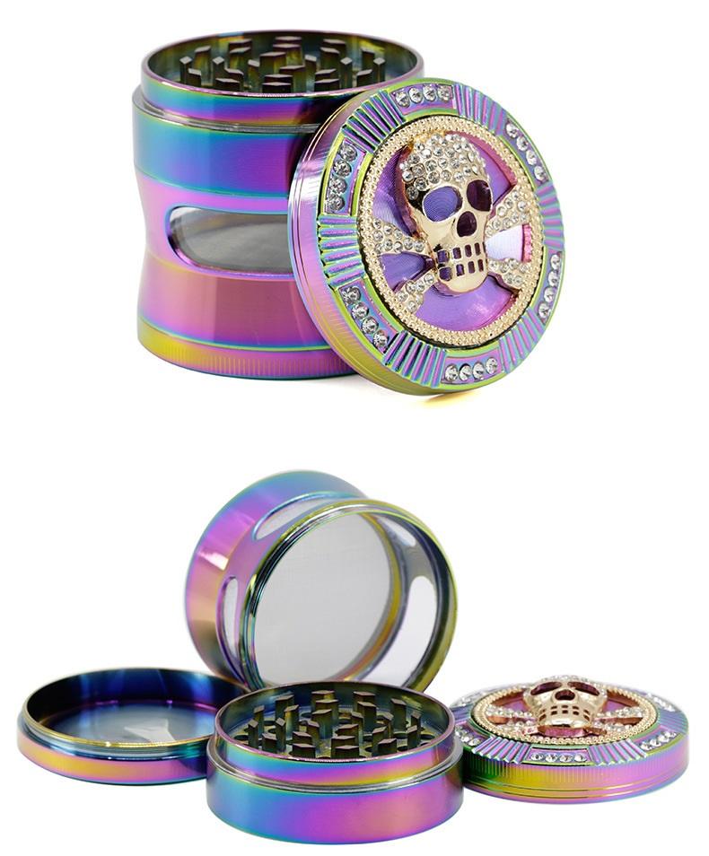 

Grinder Smoking Accessories 4 Layers Cool Iceblue Rainbow Color Zinc Alloy Diamante Cross Spider Frog Shape Crusher HerbTobacco 63mm