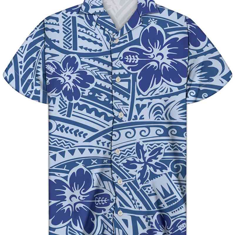 

New Polynesian Cuban printed floral beach style men's shirt, Ysf0479z77-1