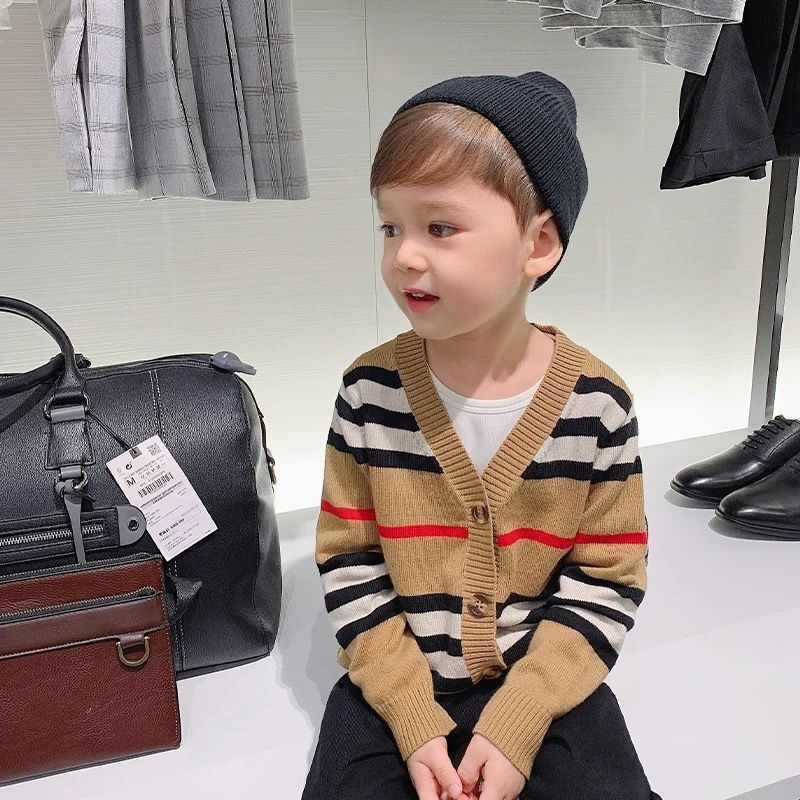 

Kids England Style Cardigans Boys Girls Classic Khaki Knit Cardigan Sweater Children Clothes Spring Autumn Outdoor Clothing, Brown