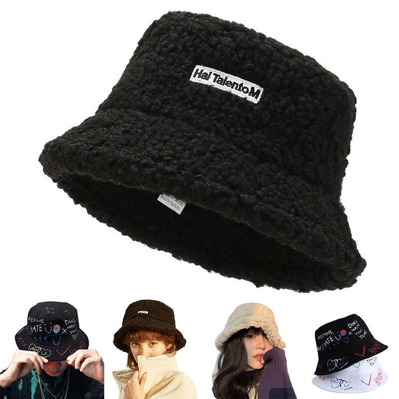 

Lamb Wool Bucket Hat Winter Warm s for Women Lady Thicken Flat Cap Unisex Men Panama Outdoor Fisherman Caps, 11