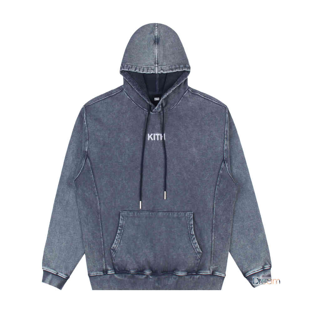 

Kith Knitted Embroidered Heavy Stone Polished Batik Washed Snowflake Hoodie Pullover Men's and Women's Defans, Blue