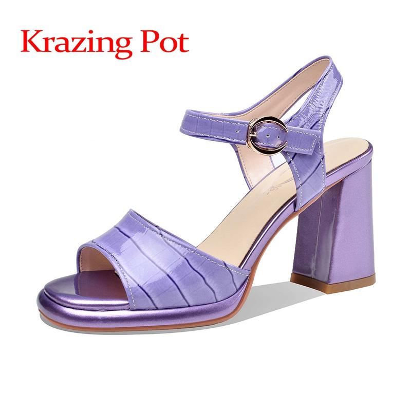 

Dress Shoes Lenkisen Summer Arrival Big Leather Cow High Heels Platform Thick Bottom Solid Buckle Straps Sandals Women L5f8, Black