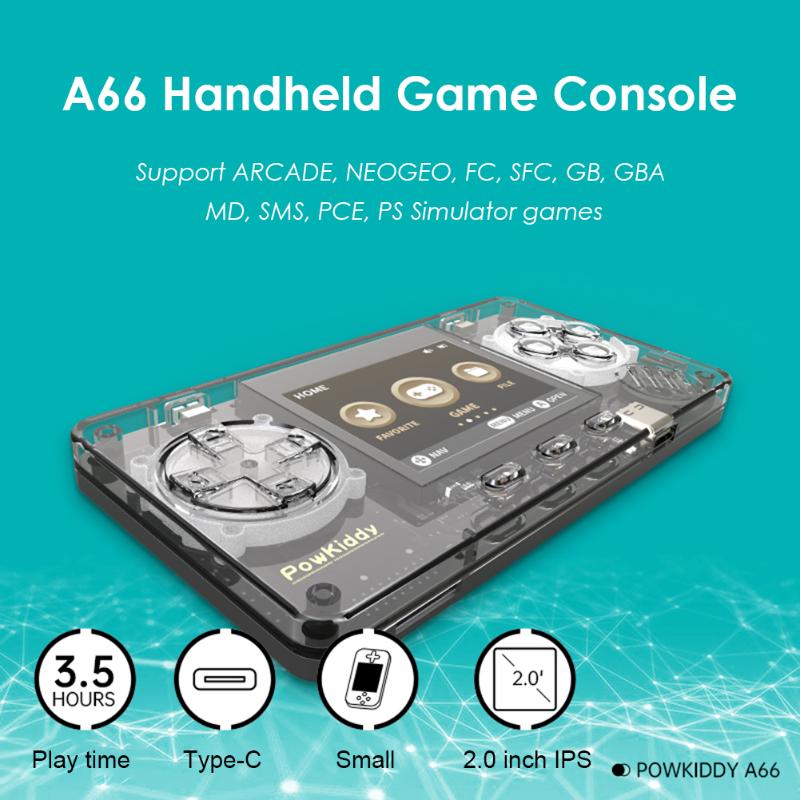 

Powkiddy A66 Portable Handheld Retro Game Consoles 2.0 Inch IPS LCD Console Gaming Mini Videogames Machine Player Players