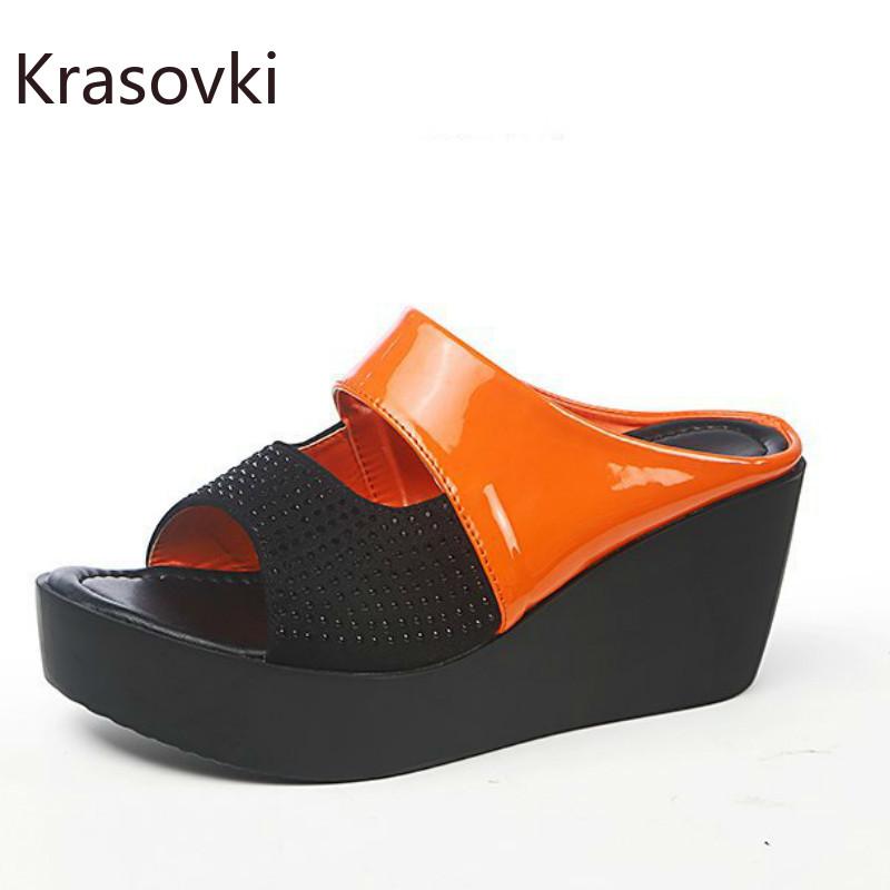 

Slippers Krasovki 2021 Women Summer Fashion Wear Outer Slanted Heel Slip Sandals Thick Bottomed Casual Breathable, Black