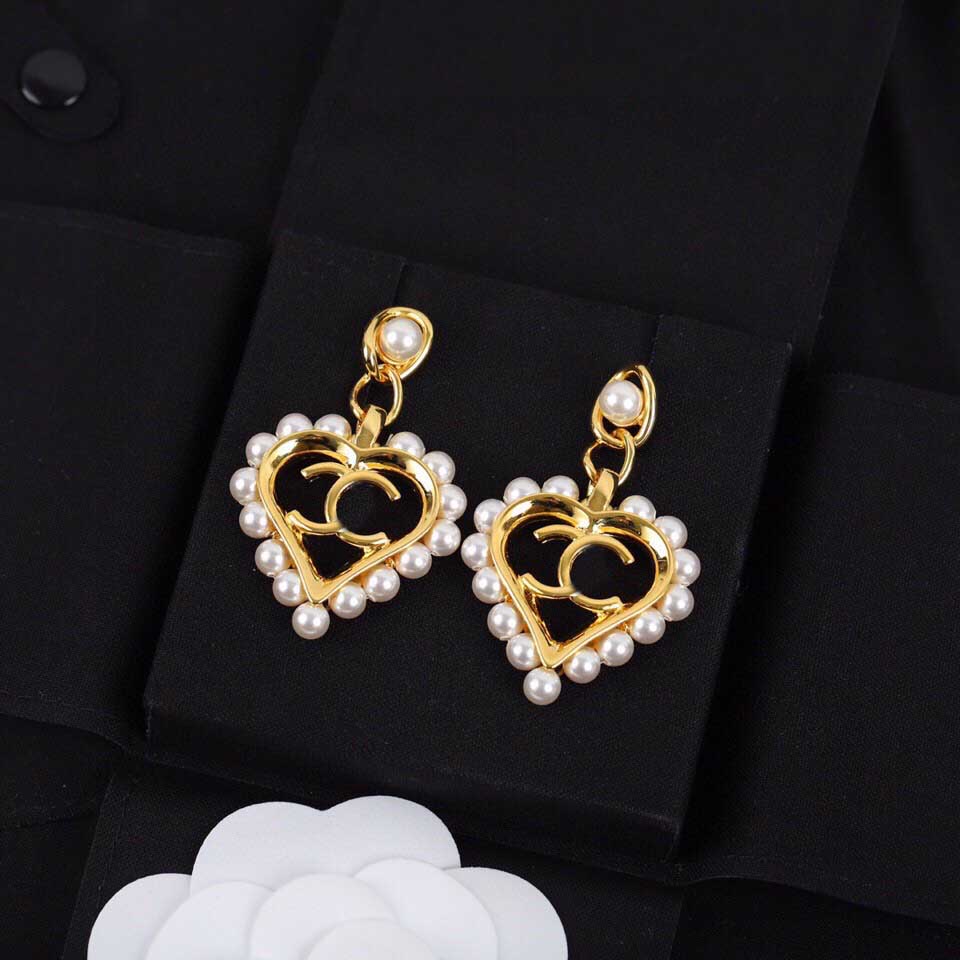 

drop earring with nature pearl for women engagement jewelry gift have box PS3057, Golden