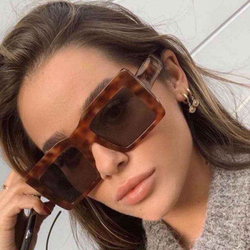 

Sunglasses Oversize Square Women Wide Leg Frame Glasses Leopard Vintage Sun For Unisex Brand Designer Shades Female