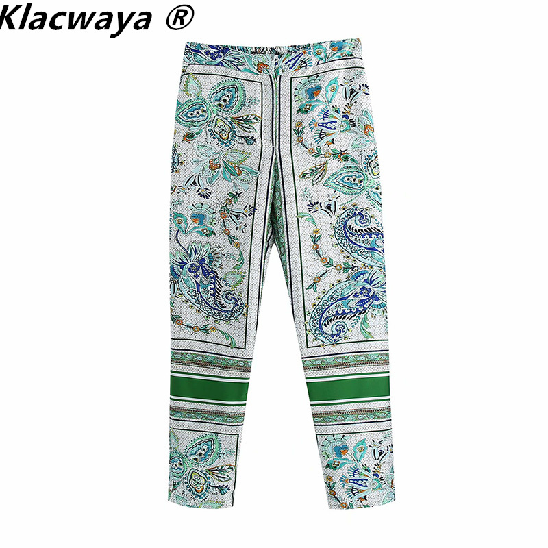 

ZA Women Summer Style Holiday Flower Printed All-Match High-Waist Pants 210521, As shown
