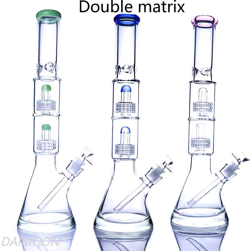 

Double Stereo Matrix Birdcage Bongs beaker thick base design bubblers oil rigs water pipe dab rig hookahs with 14mm female joint