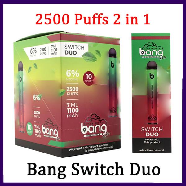

Bang Switch Duo Disposable Vapes Pen Device Pod E Cigarette Kit 2500 Puffs 1100mAh 7ml Pods Vs Rare mega