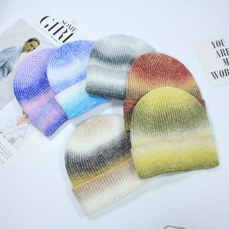 

Beanies 2021 Autumn And Winter Style Korean Fashion Warm Boy Girl Personality Trend Tie-dye Knitted Pullover Hat