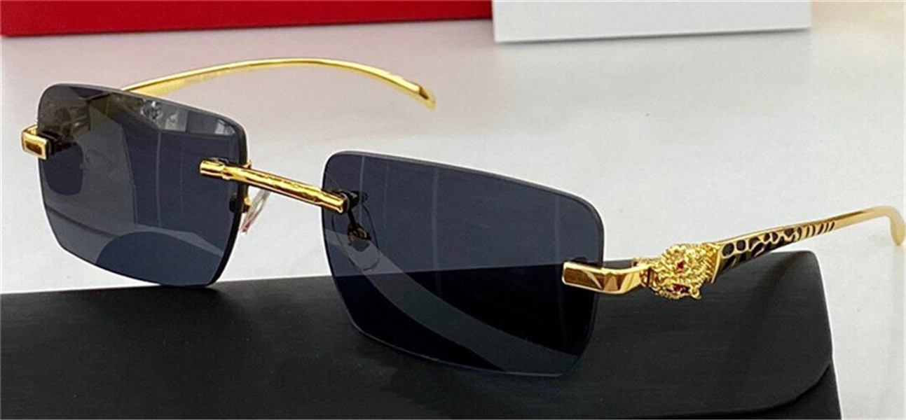 

fashion design sunglasses 0032 square rimless frame animal decoration temples versatile style top quality uv400 protective eyewear