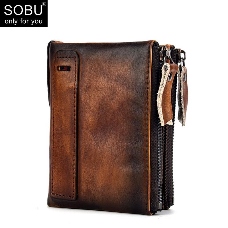 

Wallets Genuine Leather Men Wallet Crazy Horse Short With Coin Purse Small Vintage Zipper Cow Brand Male N099, Red;black