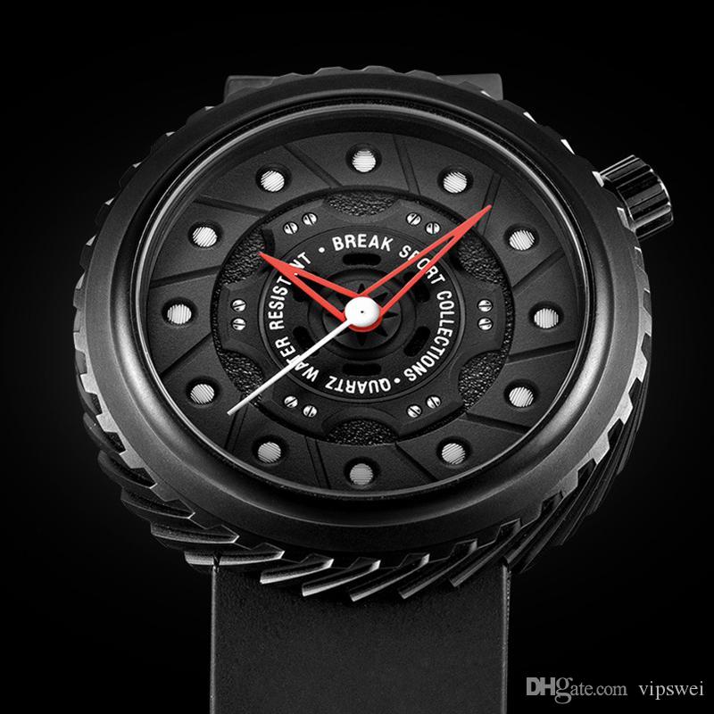 

Luxurious Brand sports Quartz Watch black Silicone strap Men military Watches Tire shape Waterproof unique design wristwatch stereoscopic, Silver&silica gel
