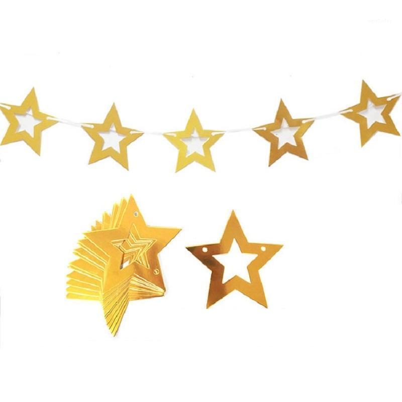 

Party Decoration 12pcs Five-pointed Star Pull Flag Gold Silver Hollow Ornaments Birthday Christmas Day Wedding Scene Layout