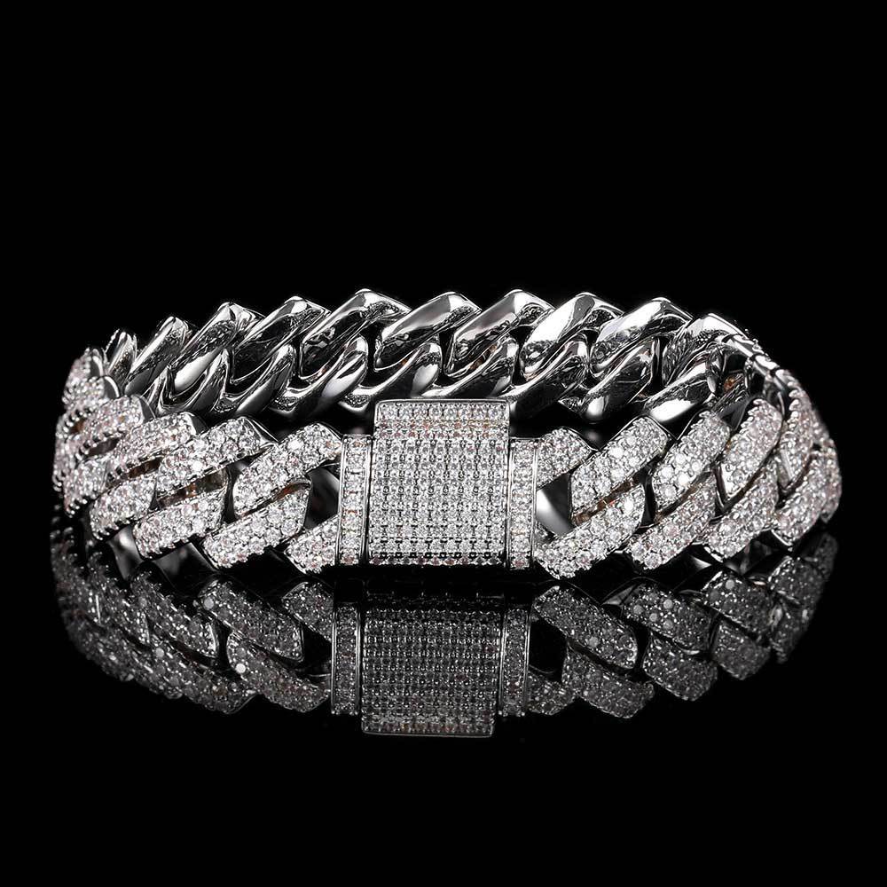 

Jewelry Hip Hop 14mm Diamond Cuba Bracelet Micro Inlaid Zircon Hiphop Men's, White