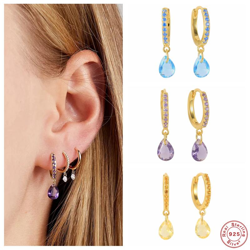 

Dangle & Chandelier Aide 925 Sterling Silver Rainbow Water Drop Earrings Boho Transparent Purple Green Zircon Stone Crystal Jewelry