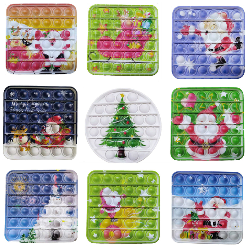 

Christmas Gift Favor Finger Fidget Push Bubbles Decompression Toy for Children Xmas Elk Snowman Party Game Pop Toys Gifts X0908B