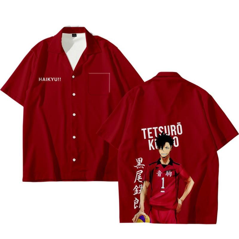 

Men's Casual Shirts Anime Haikyuu Cosplay Costume Nekoma High School Volleyball Club Kuroo Tetsurou Shirt Short Sleeve Button Men, 007