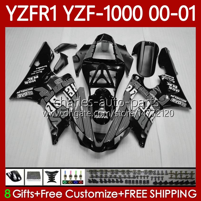 

Bodywork Kit For YAMAHA YZF-1000 YZF-R1 YZF1000 YZFR1 00 01 02 03 Black Grey Body 83No.160 YZF R1 1000CC 2000-2003 YZF 1000 CC R 1 2000 2001 2002 2003 Motorcycle Fairing, No. 2