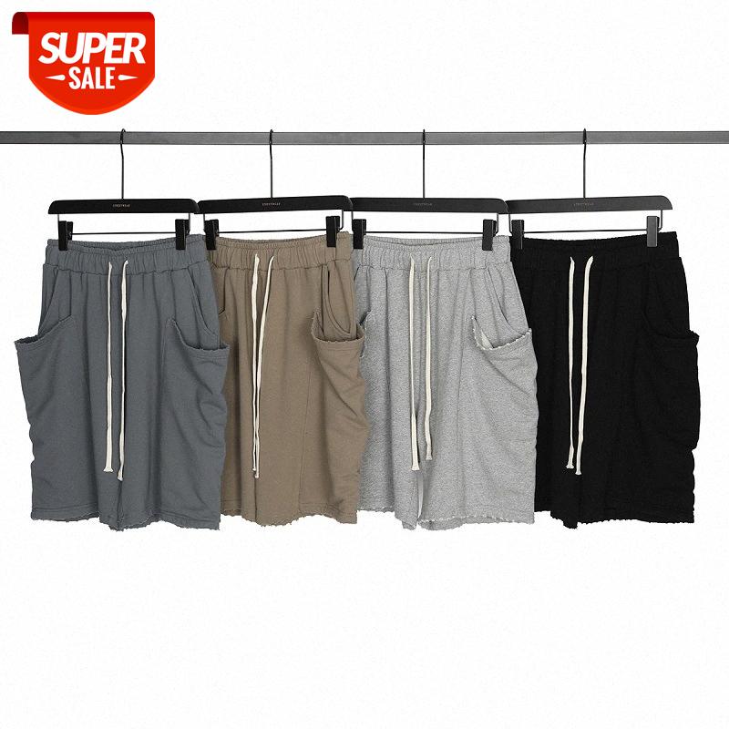 

American street lazy retro shorts big pockets solid color hip-hop loose edging terry five-point pants #eK74, Black
