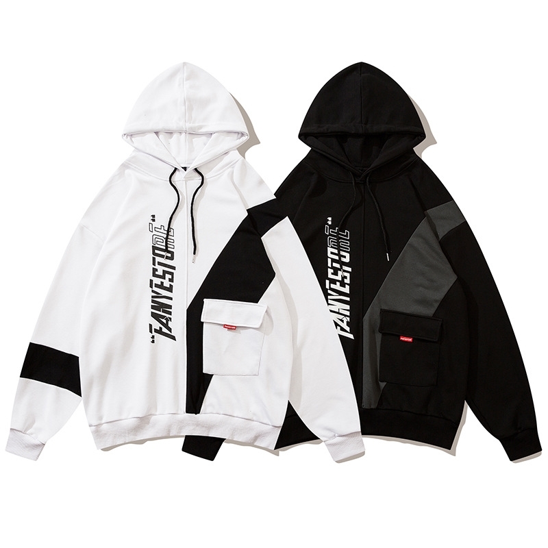 

2021 autumn casual new hooded men's design sense long sleeve splicing sweater large coat, Black