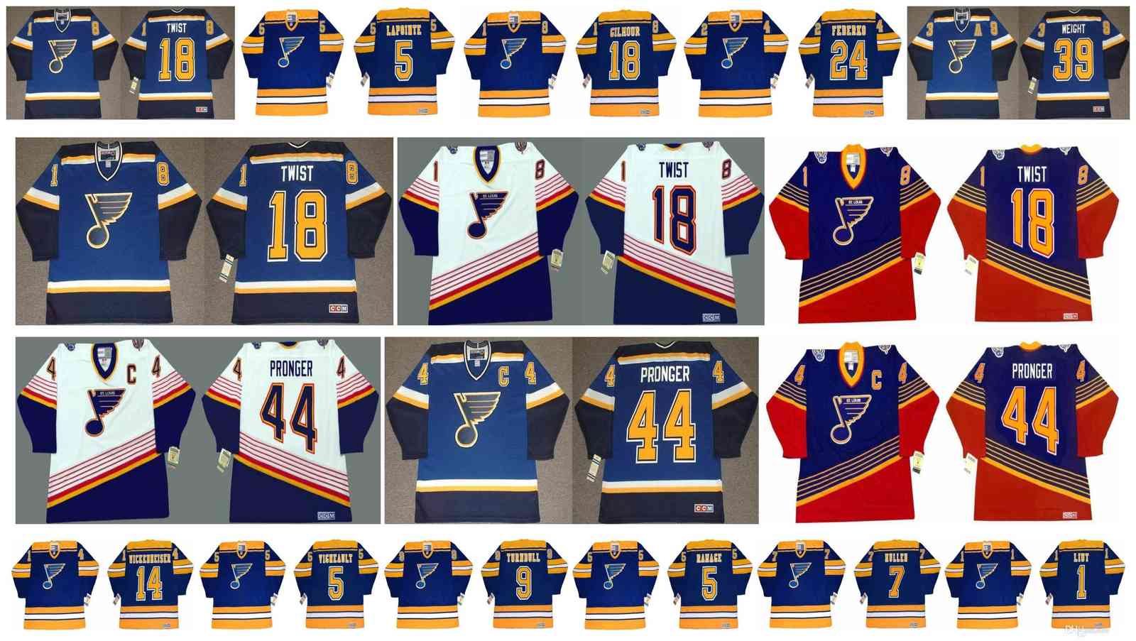 

vintage st. louis blues jersey 44 chris pronger 18 doug gilmour 24 bernie federko 39 doug weight 18 tony twist 7 keith tkachuk retro hockey, Black