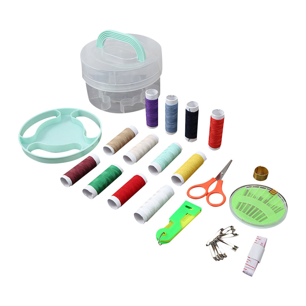 Home trip threader needle threader measuring tape scissor storage box sewing kit-image-693511789