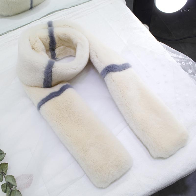 

Scarves Fur Scarf Shawl Autumn And Winter Fashion Thermal Unisex Long Muffler 100% Natural Rex Neckerchief, Blue;gray