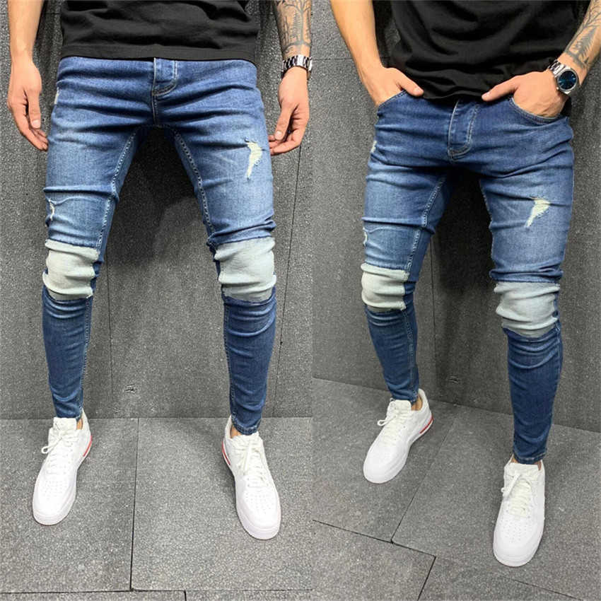 

Brand 2021 New Streetwear Denim Jeans Men Pants Mens Skinny Joggers Ripped Man Zipper Hip Hop Harajuku Male Jeans Homme Jogging X0621, Blue 8812