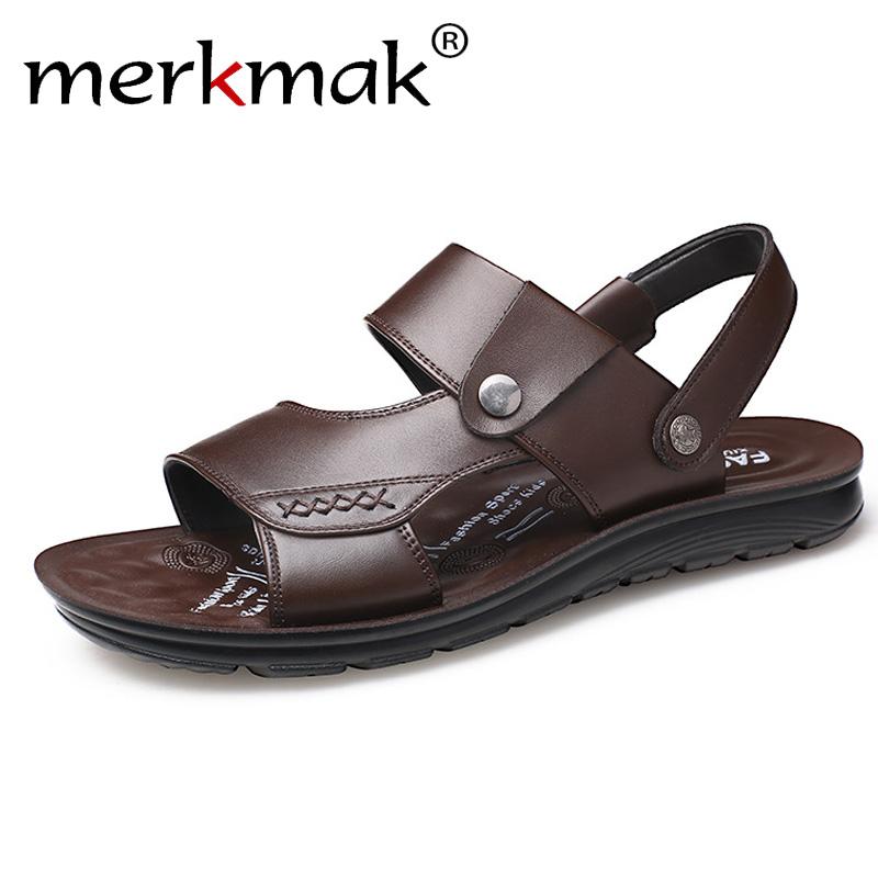

Sandals Merkmak 2021 Male Shoes Genuine Leather Men Summer Beach Man Fashion Outdoor Casual Sneakers, Black