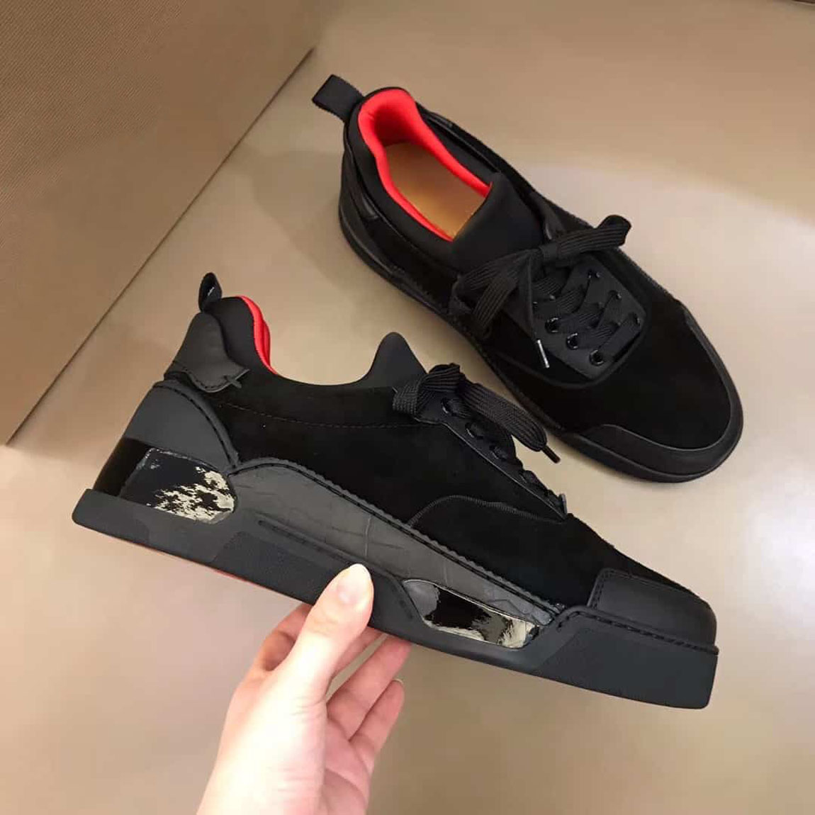 

21S Mid cut sneaker Red Bottom shoes AURELIEN sport skate flats AURELIENS SNEAKERS TRAINERS Black suede leather Reds soles lace-up trainer, 17